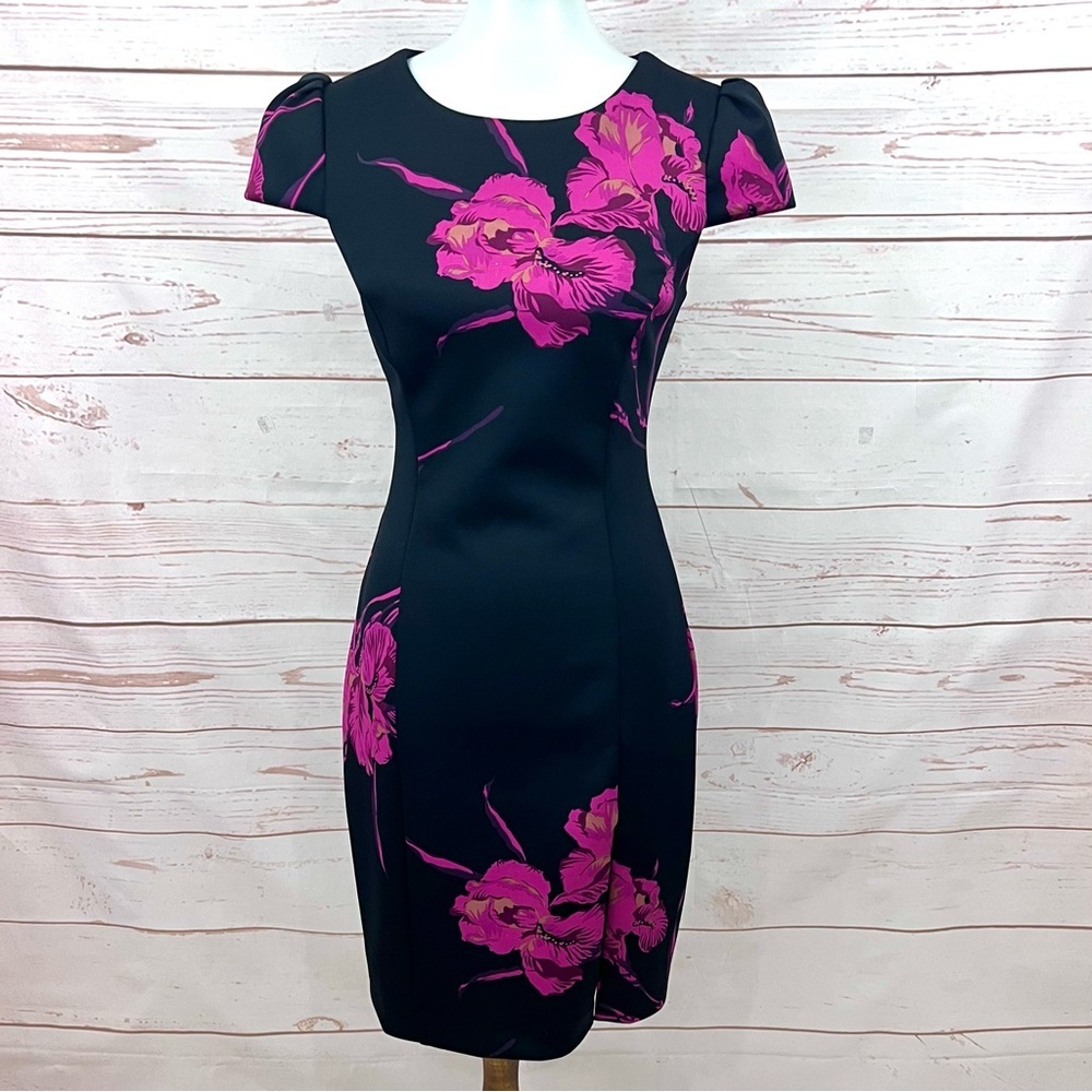 Betsey Johnson Black Dress with Fuchsia Floral Print